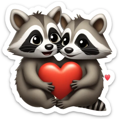 two raccoons kissing whit heart  sticker
