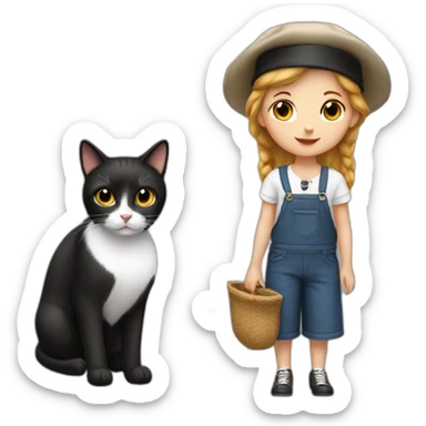 a french girl with a baret and a black and white cat sticker