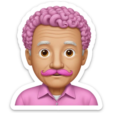 old guy with very curly short hair and big  pink mustache sticker