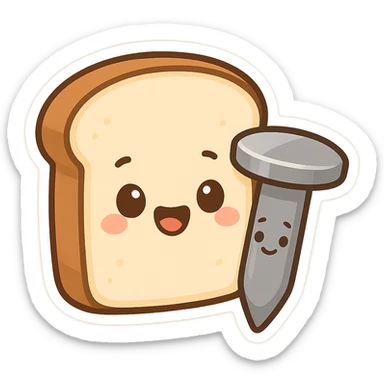 animated emoji of a bread and a nail together, cartoon style sticker