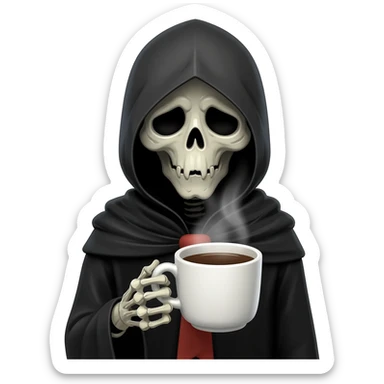 grim reaper holding coffee sticker