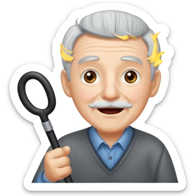 A grey-hair grandpa fan with cane in hand, cheer loudly with youthful spirit. sticker