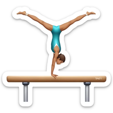 An artistic emoji of a professional sports acrobat performing a stunning balance pose on a narrow beam. The acrobat showcases perfect control, flexibility, and strength, executing an elegant handstand. The background features a bright gymnastics arena with spotlights. sticker