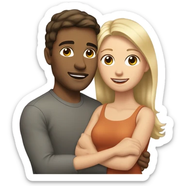 brunette man holding a blonde woman sticker