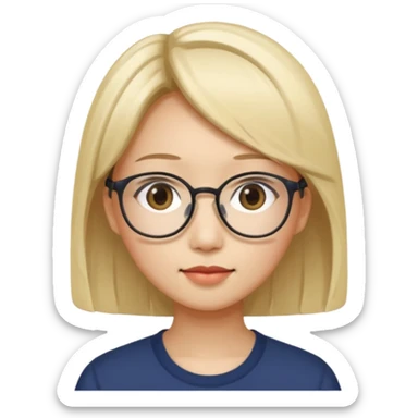 asian looking female with slight blonde hair a little longer  with eye glasses, fair complexion not that pointed nose but slighty little eye please sticker