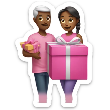Two people in pink opening presents  sticker