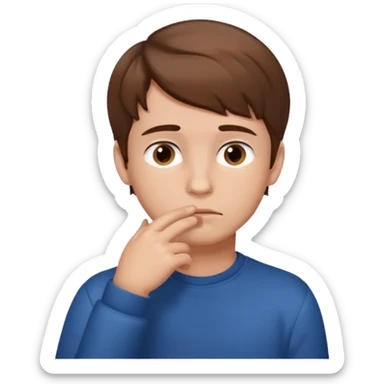 boy thinking with one hand on his chin sticker