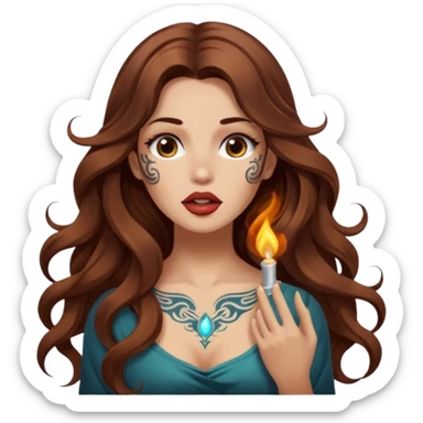 mystic woman long wavy brown hair tattoos warm breath glow from mouth sticker
