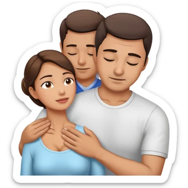 Loder man massaging the neck and shoulders of a 30 year old woman. sticker