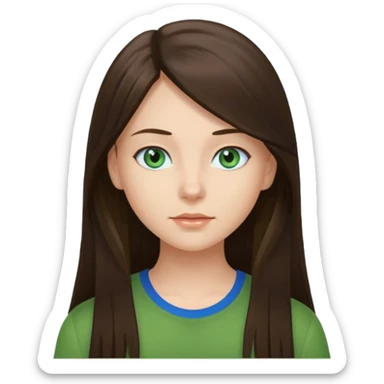 brunette straight long hair girl green shirt blue eyes sticker