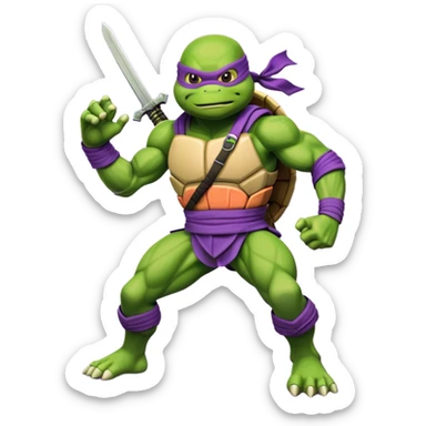 emote of a cartoon donatello ninja turtle in action pose with word RAID underneath sticker