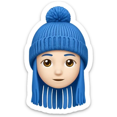Blue beanie hat with a blue fringe sticker