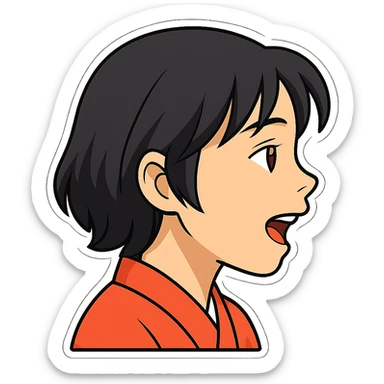Asian girl profile, right side, talking, with a different hairstyle, in the style of sticker, no background sticker
