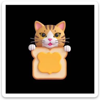 a tabby cat with its head inside a toast, whimsical and fun sticker