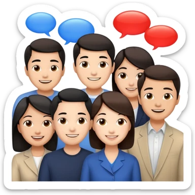 A friendly chat among a group of Asian friends sharing their thoughts on politics, full of lively conversation bubbles. sticker