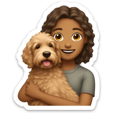 tan girl with middle part  hugging tan labradoodle sticker