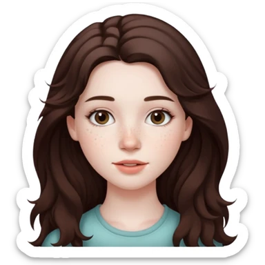 20 year old woman with pale skin, lots of dark freckles, rosy cheeks, and long straight/wavy brunnette hair. sticker