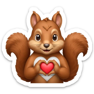squirrel making a heart shape with its hands, simple and expressive emoji style sticker