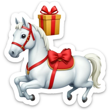 christmas white horse with a red saddle with gift box on saddle sticker