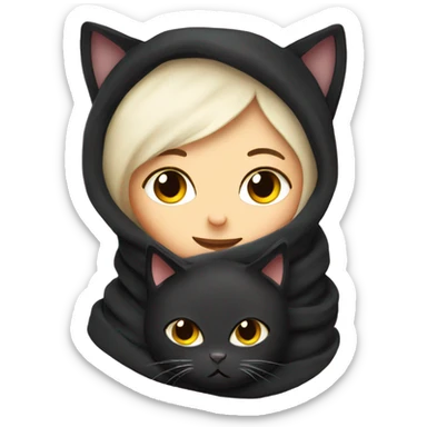 Black cat with White girl cosy under a blanket sticker