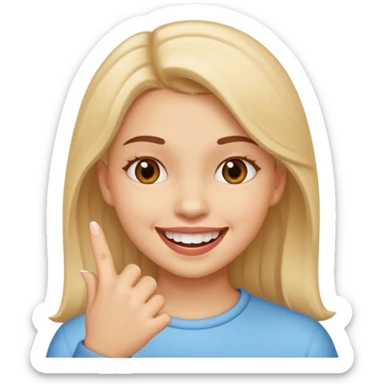 girl who bites the tip of her finger and smiles sticker