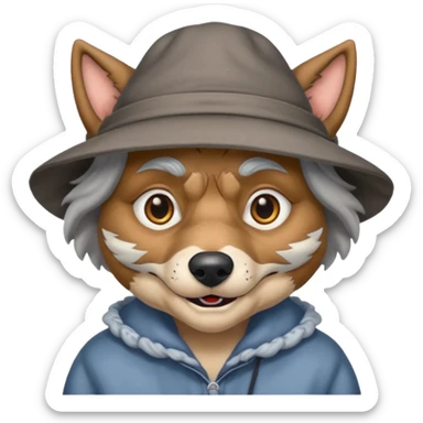 The big bad wolf is wearing Grandma's clothes and a hat, yet its face still looks like a wolf's. sticker