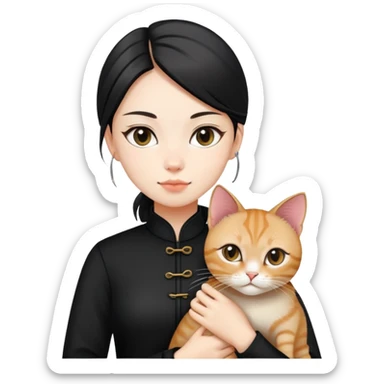 Young woman in black clothes with a Chinese domestic cat sticker