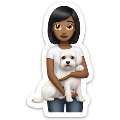 Girl black short hair with maltese dog  sticker