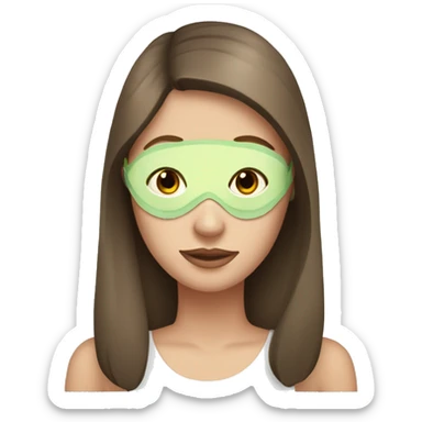White girl with brown hair with face mask and cucumbers on her eyes sticker