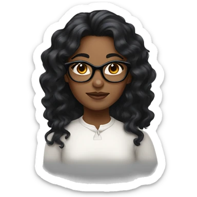 Girl with long curly black hair and brown skin and black eyes and cat-eye glasses  sticker