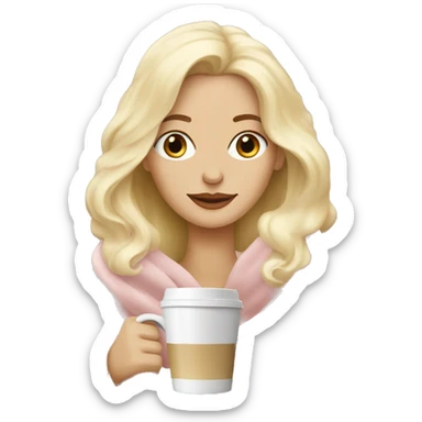 White Blonde Lady with a light pink blanket and a coffee with cream on top sticker