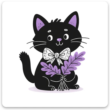 Add a cute bow around the cat's neck in the style of hand drawn doodles. sticker