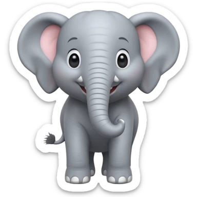 A cute, friendly 3D animated elephant character with a big smile on its face, playful expression, soft fluffy texture, bright and cheerful lighting, Pixar movie art style sticker