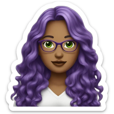 curvy-woman-purple-long-wavy-hair-green-eyes-square-glasses-white sticker