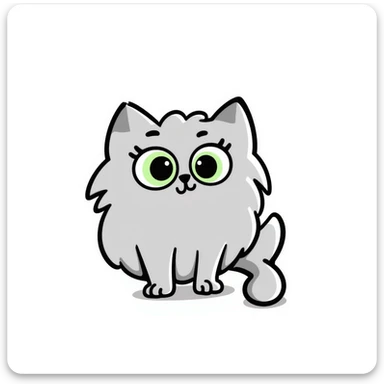 gray fluffy cat with light green eyes sticker