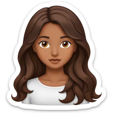 A brunette with brown skin and brown eyes. Long and wave hair. sticker