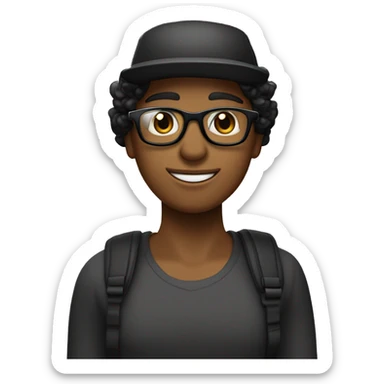 una pareja, mujer trigueña pelo corto negro y ondulado con lentes, el hombre trigueño pelo negro con gorra  sticker