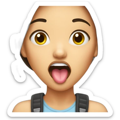 panic brunette girl sticking her tongue out sticker