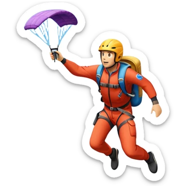 A base jumper soaring through the sky, with a parachute deployed, gliding over a dramatic cliffside or tall building. The background showcases a vast landscape below, with clouds and open skies, emphasizing the adrenaline and freedom of the sport sticker