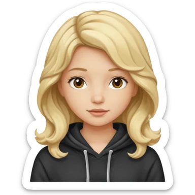 girl with wavy blonde hair and a hoodir sticker