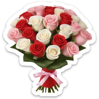 100 red, light pink, and white rose bouquet with light pink wrapping paper sticker