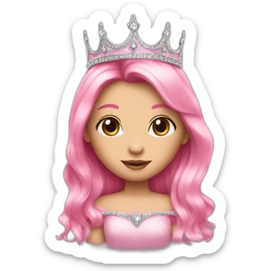pink princess with crown black eye long hair sticker