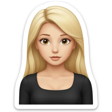 pretty girl blonde long hair makeup baby blue skin tight square neckline long sleeve top sticker