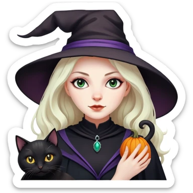 Witch with cat companion sticker