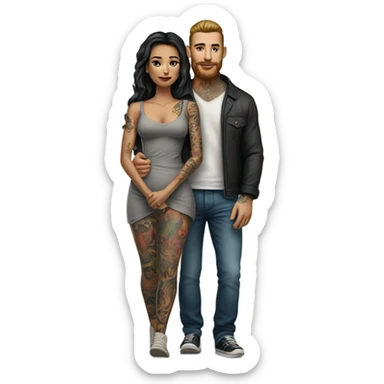 Hyper Realistic beautiful woman in the arms of a very handsome tattooed man walking  sticker