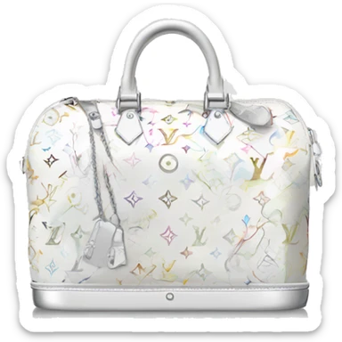 White Designer Louis Vuitton bag with silver monogram and silver trim sticker
