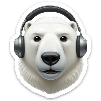 handsome polar bear dj, emoji head, looking forward, wearing cool sunglasses, wearing over-ear headphones on top of head sticker