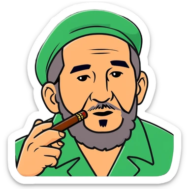 Fidel Castro with a cigar sticker