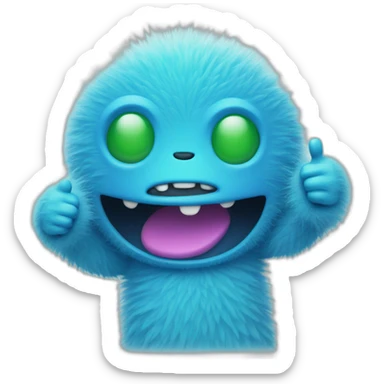 Blue fuzzy alien showing thumbs up sticker