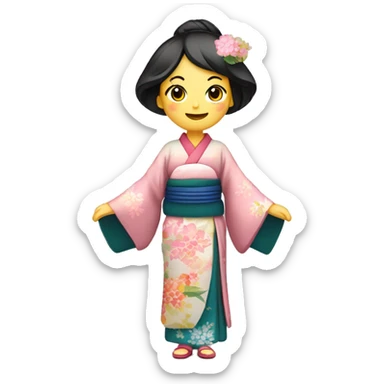 Femme en kimono traditionnel japonais entrain de danser sticker